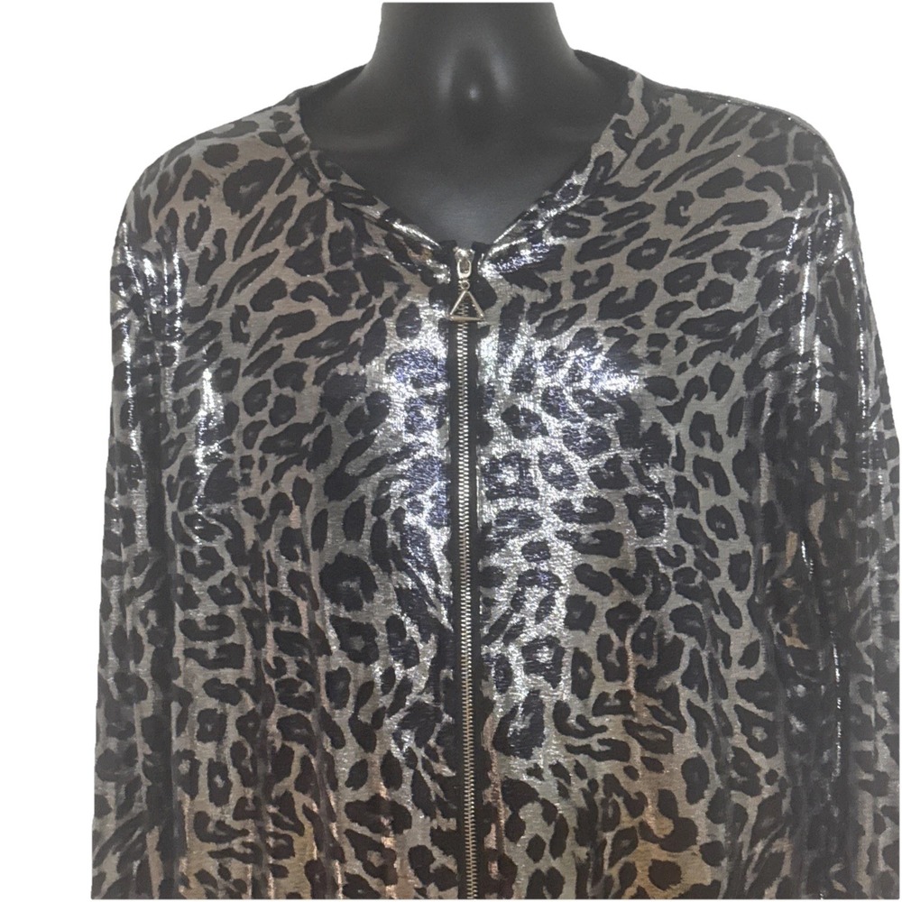 Rebel Raven Women's Full Zip Jacket Sheer Navy Silver Leopard Sz M Trendy - Picture 2 of 12